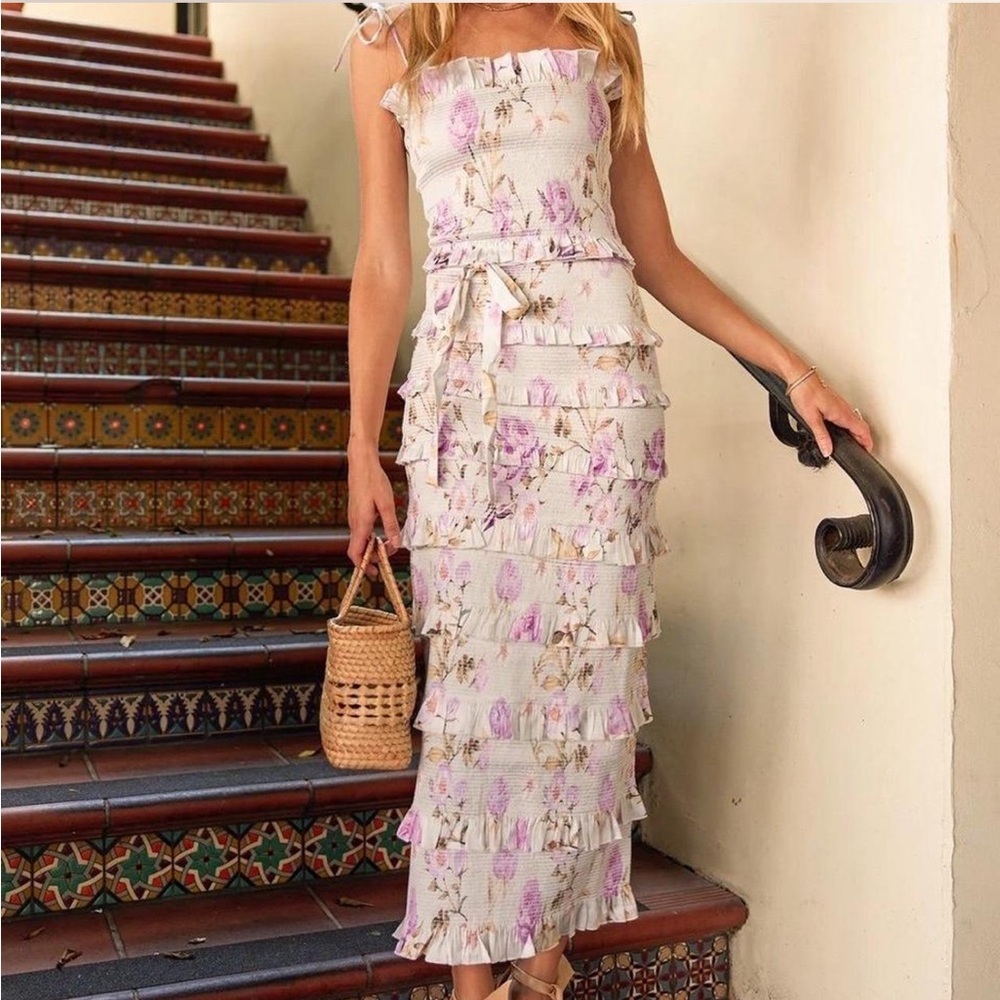 V. Chapman Strapless Floral Dress - Pink and White - Picture 2 of 6
